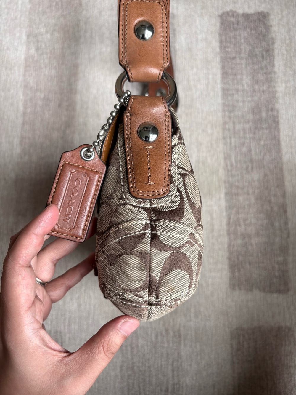 COACH Khaki Tan Brown Signature Jacquard Soho Buckle Flap Shoulder Bag F11860 - Picture 3 of 10